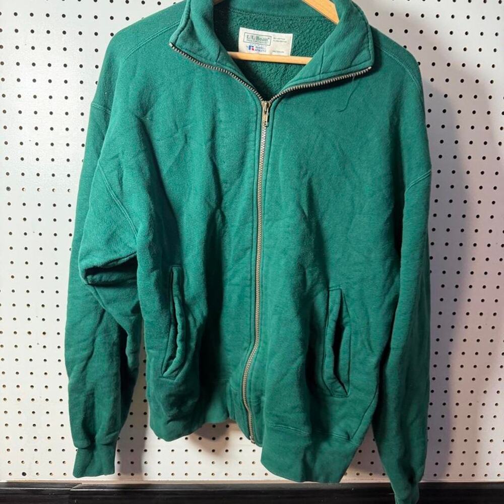 Vintage L.L.Bean Russell Athletic Green Cotton & Polyester Zip Up  Medium